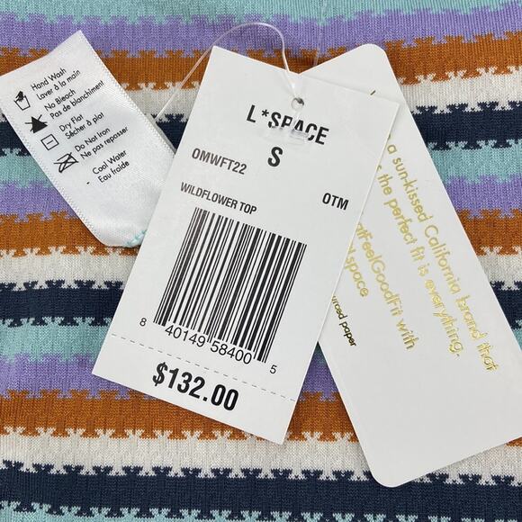 L*Space Printed Stripe Wildflower Bikini Top Small - Picture 2 of 7